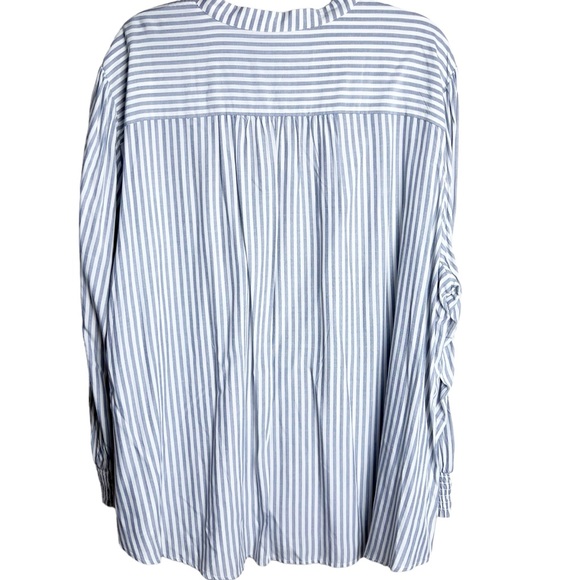 Loft Long Sleeve Spring Popover Blouse Blue & White Stripe Size 26 | NWT - Picture 2 of 11